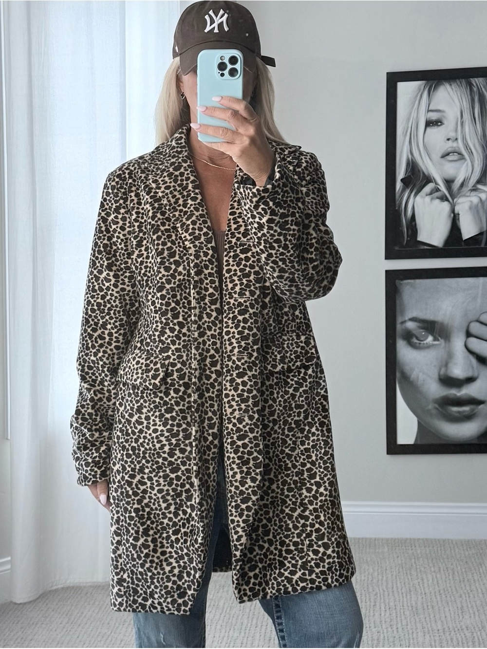 Y2K Relativity Leopard Print Button Front Longline Pea Coat- Tan, Black